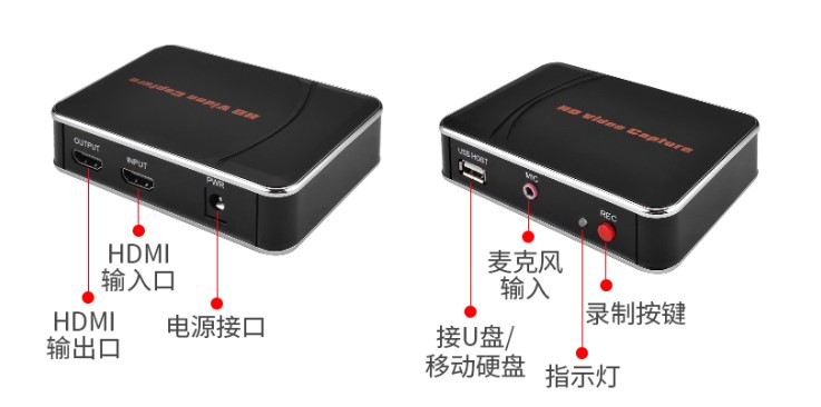 T5031高清HDMI视频录制盒1路HDMI输入+1路3.5MM MIC音频输入1路HDMI输出